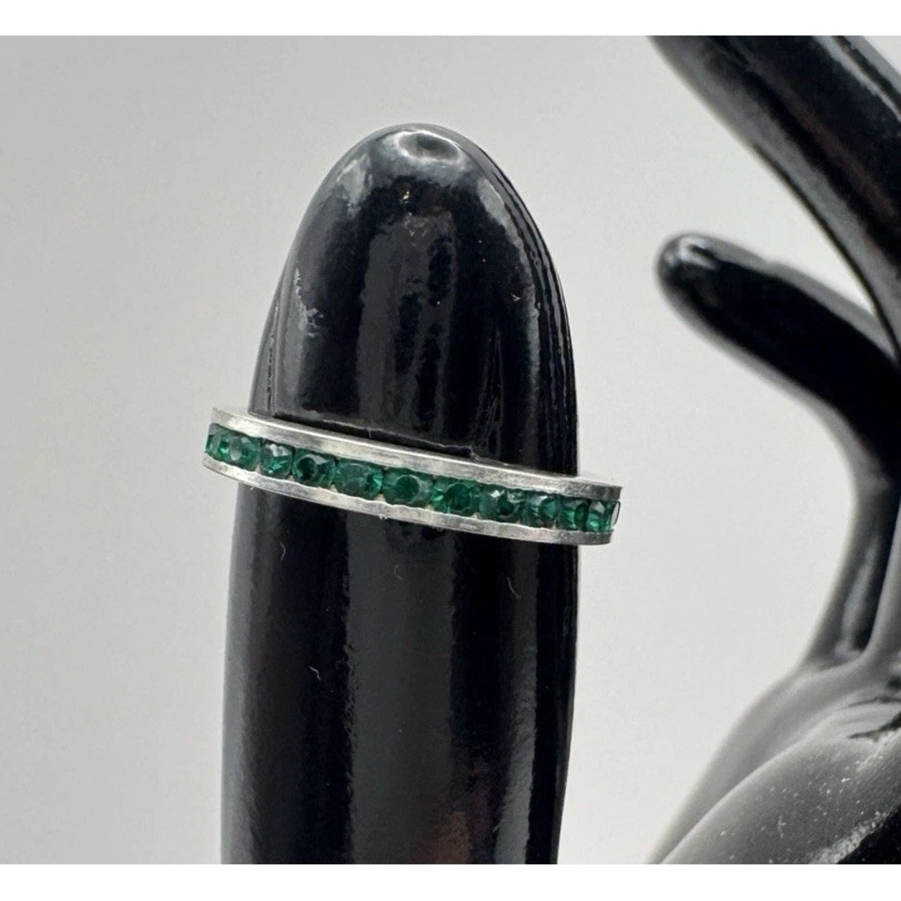 VTG 925 Sterling Silver Green Emerald Eternity Band Ring Stackable Channel Set